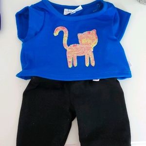 Build A Bear Cat Shirt and Black Leggings Set